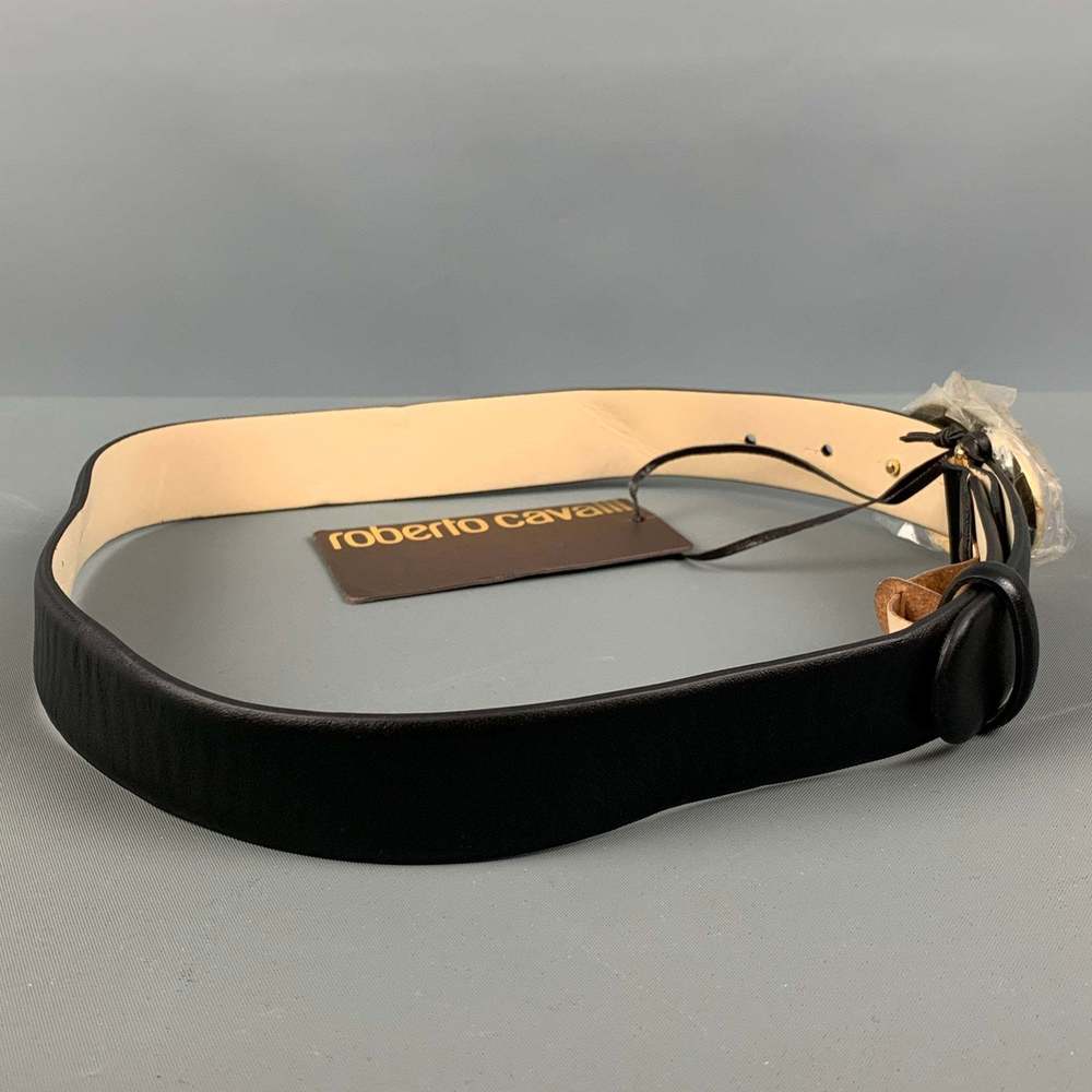 ROBERTO CAVALLI Black Gold Leather Belt - Picture 2 of 6